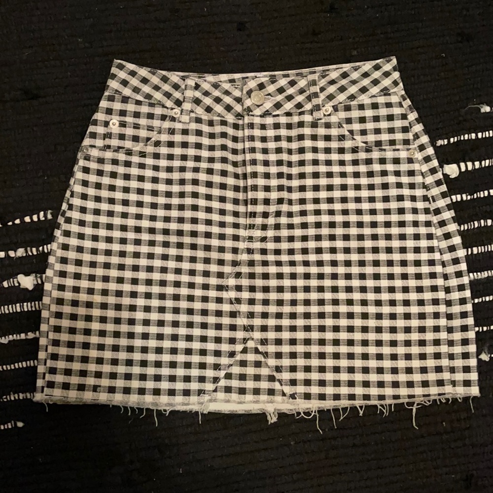 Topshop Gingham Denim Skirt